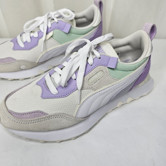 Puma Rider FV Lilac Purple Leather Trim Sneaker Size 8 White Mint - Picture 7 of 14